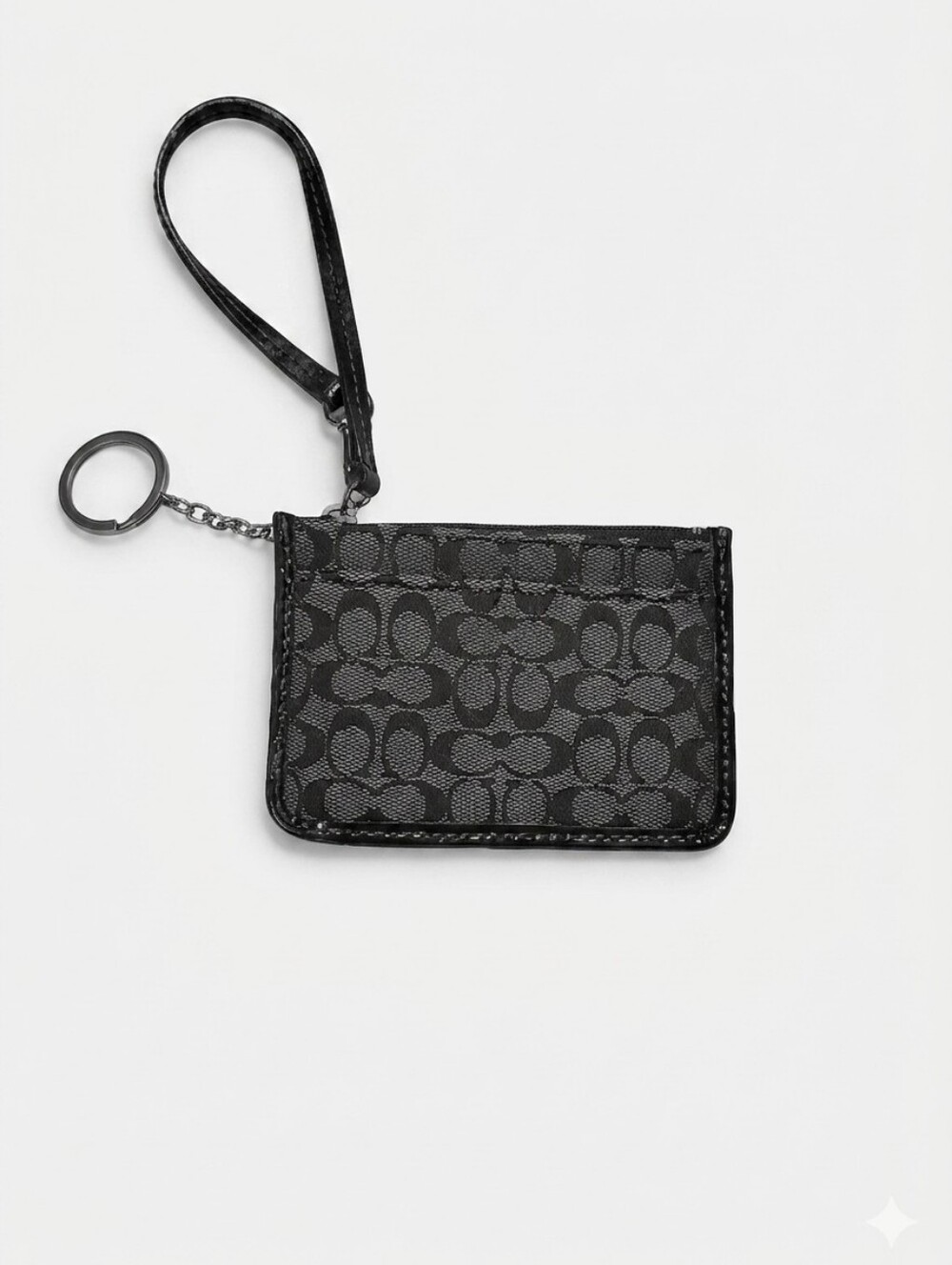 Coach Black Signature Card Case Wristlet with Key Ring